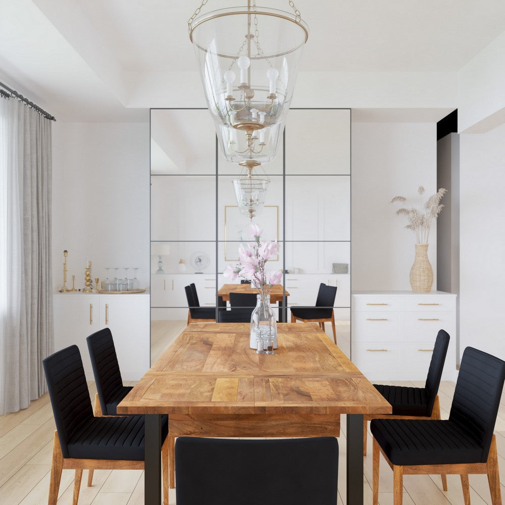The Urban Port 83 Inch Extendable Rectangular Dining Table, Handcrafted Mango Wood with Black Iron Legs
