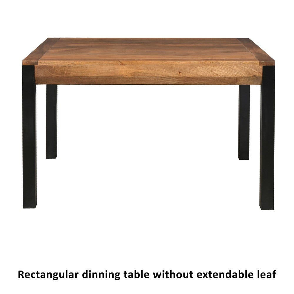 The Urban Port 83 Inch Extendable Rectangular Dining Table, Handcrafted Mango Wood with Black Iron Legs