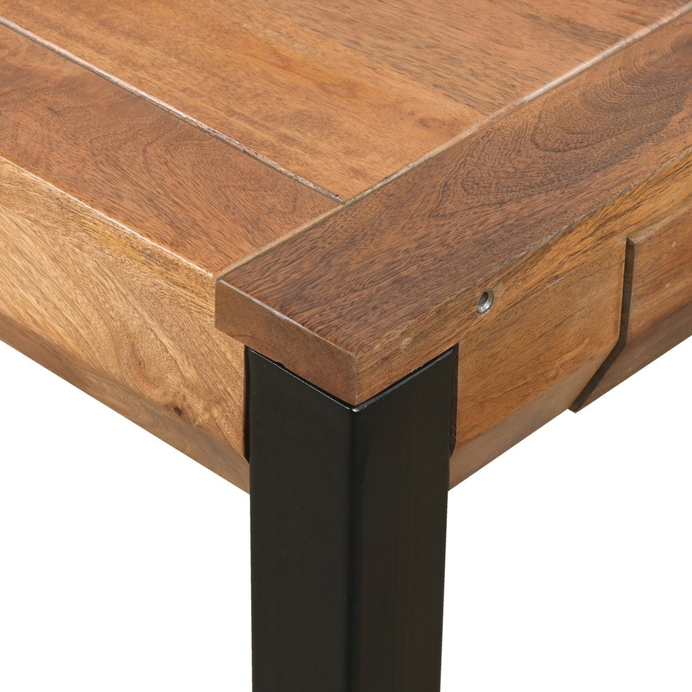 The Urban Port 83 Inch Extendable Rectangular Dining Table, Handcrafted Mango Wood with Black Iron Legs