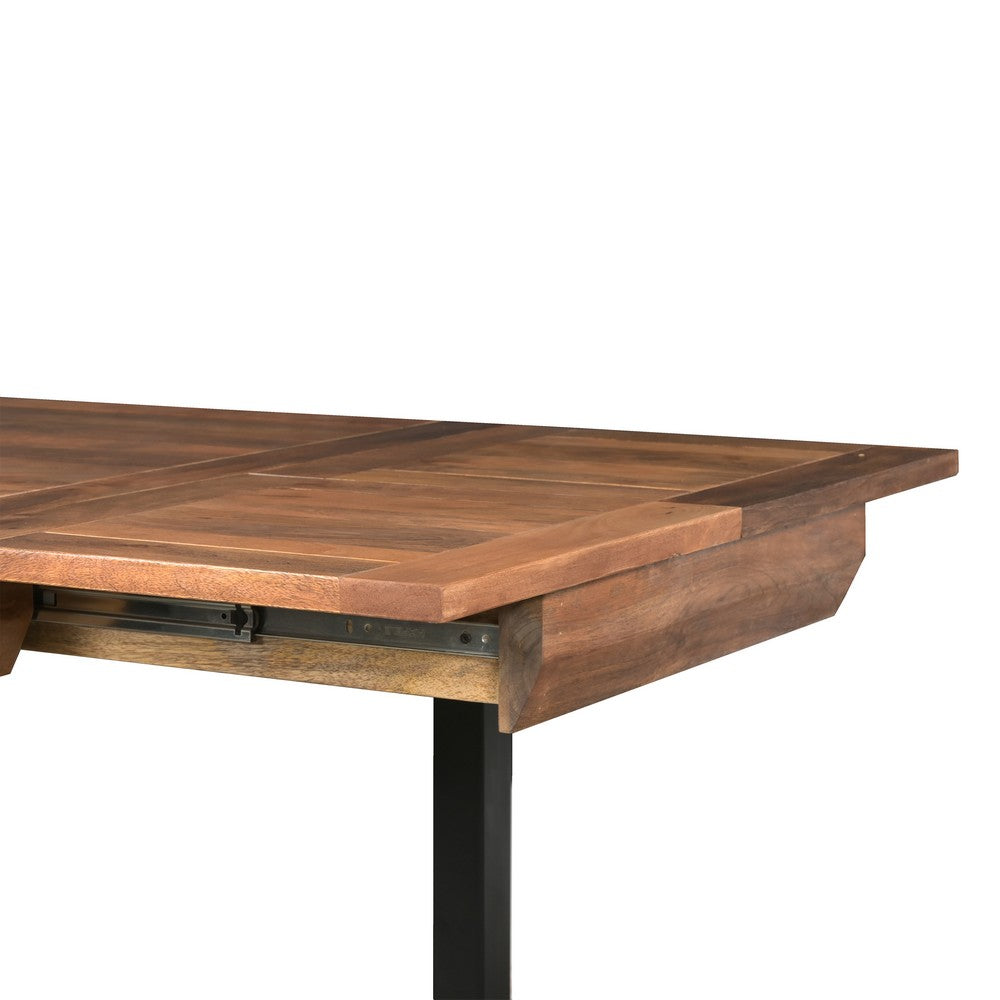 The Urban Port 83 Inch Extendable Rectangular Dining Table, Handcrafted Mango Wood with Black Iron Legs