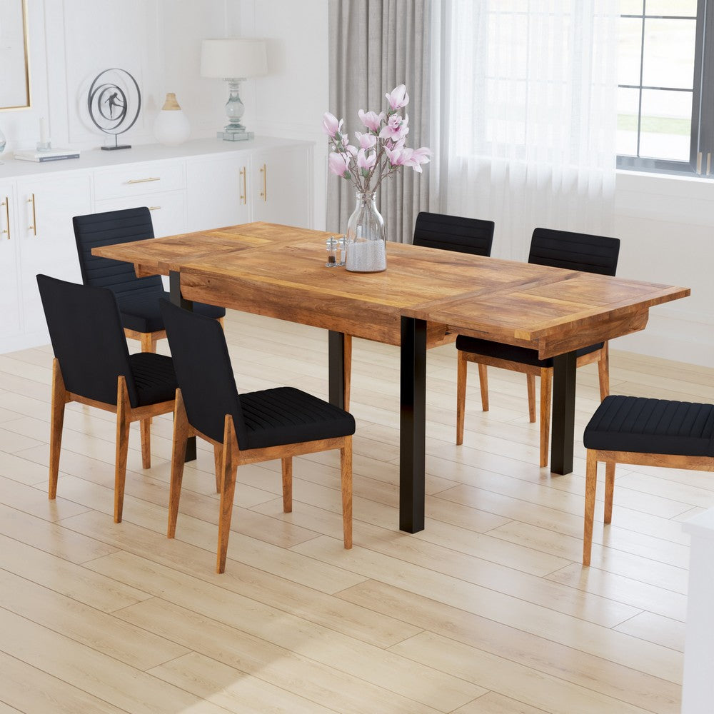 The Urban Port 83 Inch Extendable Rectangular Dining Table, Handcrafted Mango Wood with Black Iron Legs