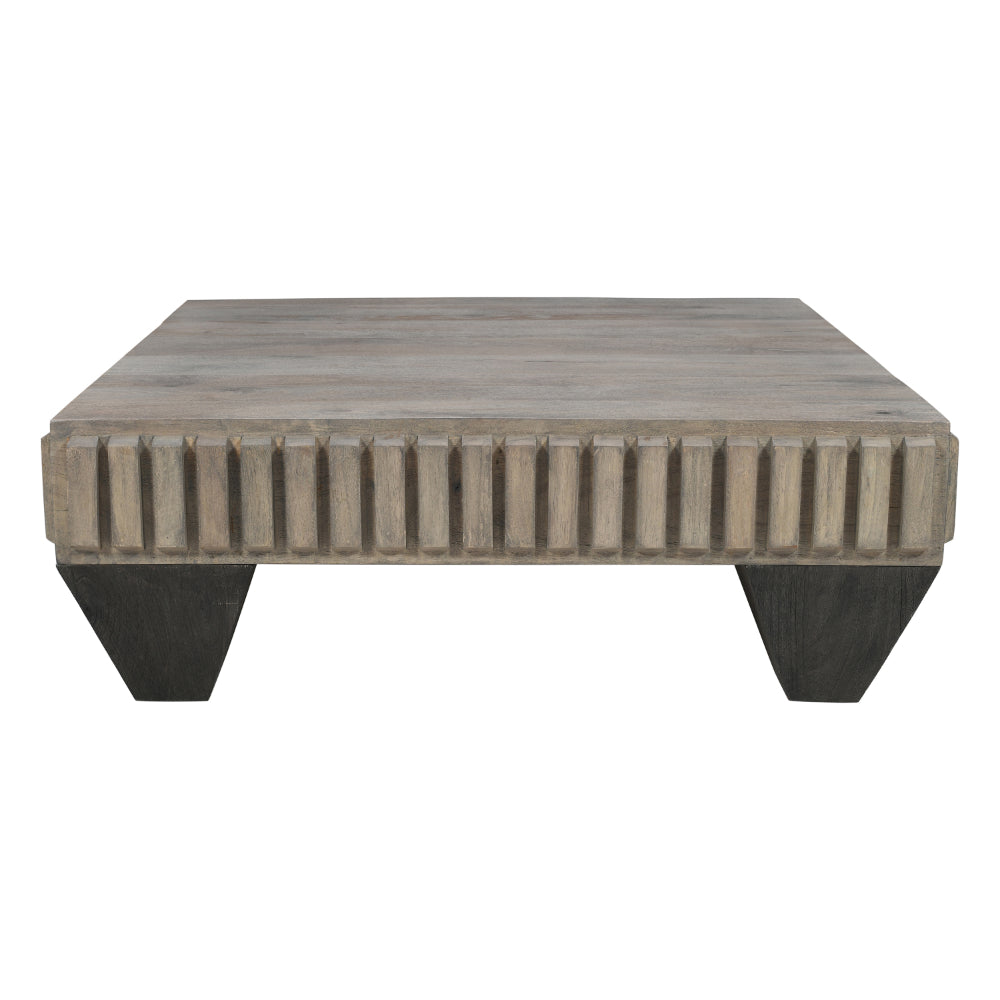 The Urban Port Tokyo Inspired 36 Inch Square Mango Wood Coffee Table - Handcrafted with Elegant Sandblasted Gray Finish And Tapered Legs