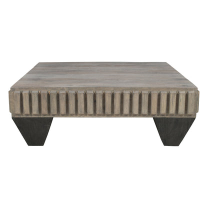 The Urban Port Tokyo Inspired 36 Inch Square Mango Wood Coffee Table - Handcrafted with Elegant Sandblasted Gray Finish And Tapered Legs