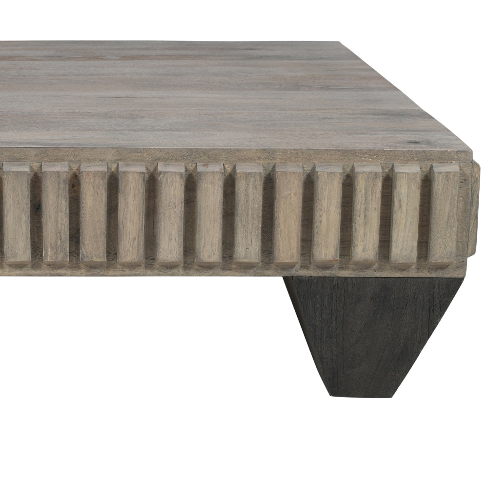 The Urban Port Tokyo Inspired 36 Inch Square Mango Wood Coffee Table - Handcrafted with Elegant Sandblasted Gray Finish And Tapered Legs