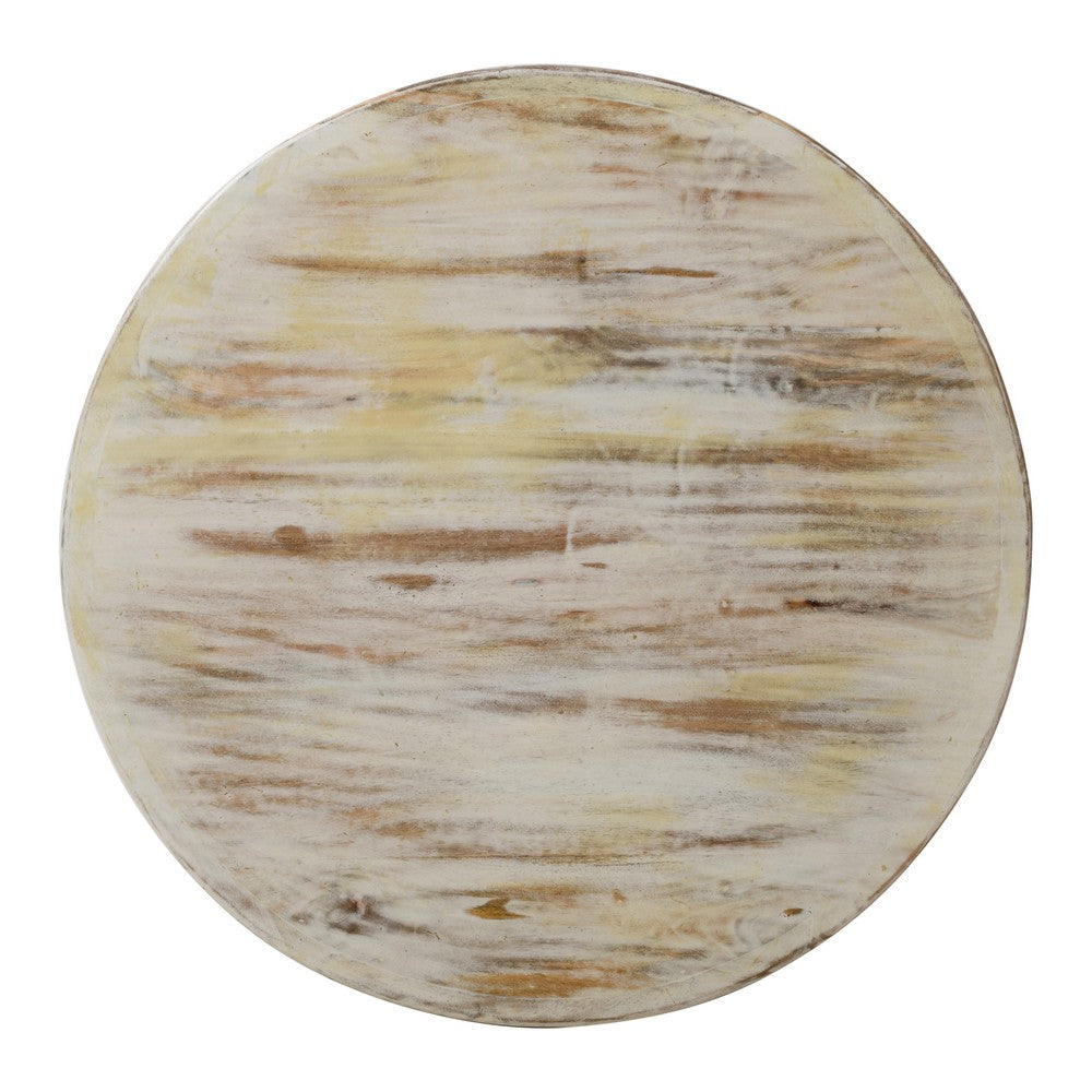 The Urban Port Alina Coffee Table Handcrafted Mango Wood Floral Carved Cut Out Design Distressed White Finish 33 Inch