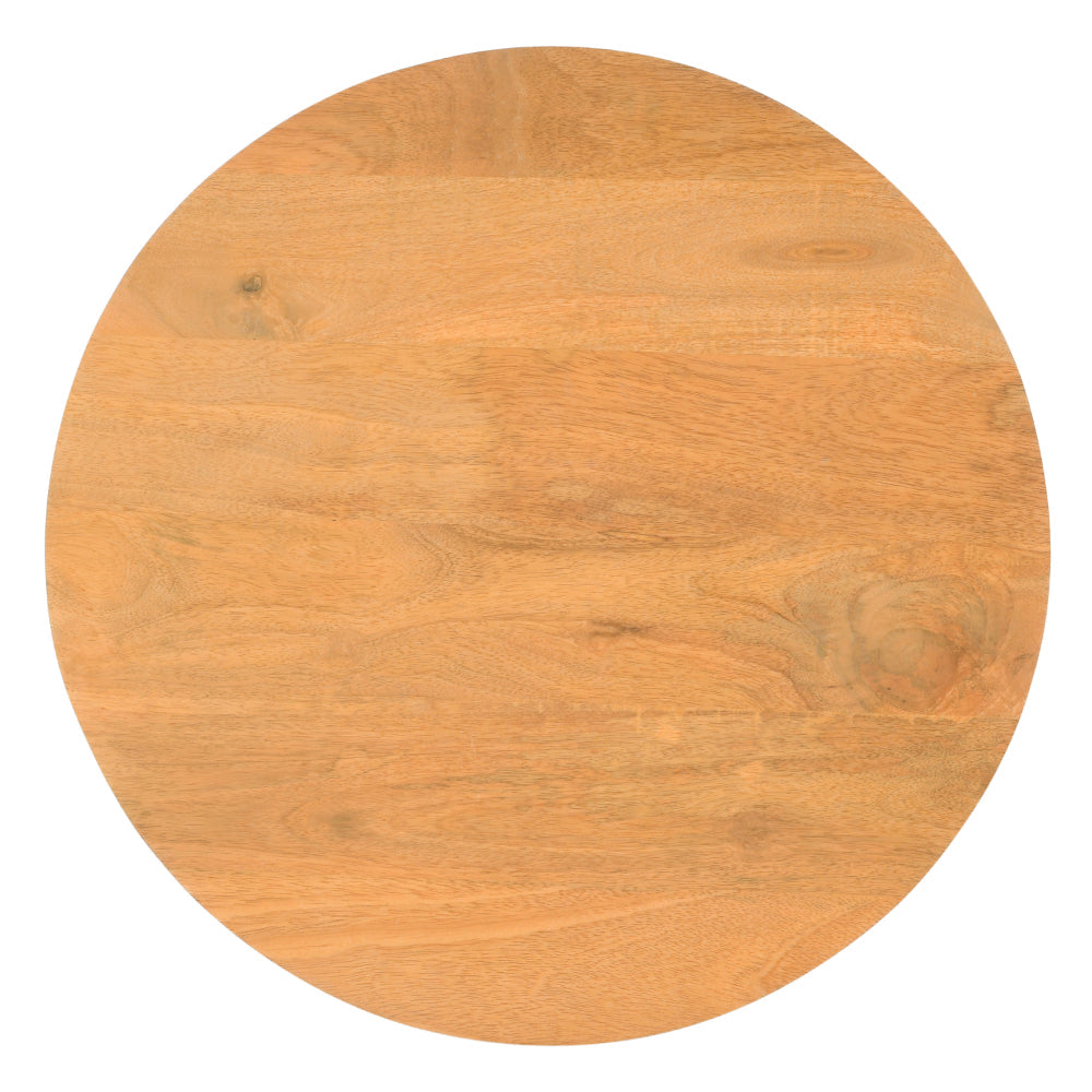 The Urban Port Sejo Side End Table, 20 Inch Round Top with Fluted Base in Natural Brown Mango Wood
