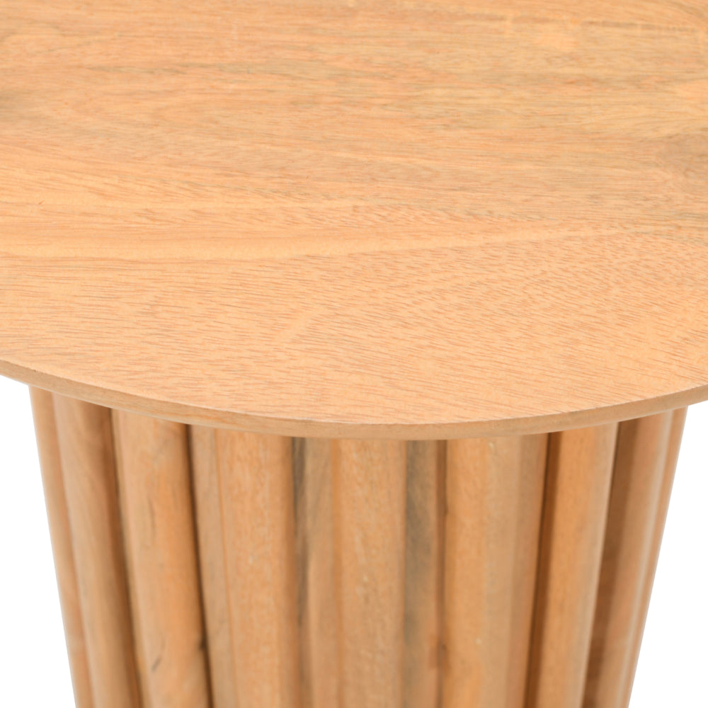 The Urban Port Sejo Side End Table, 20 Inch Round Top with Fluted Base in Natural Brown Mango Wood
