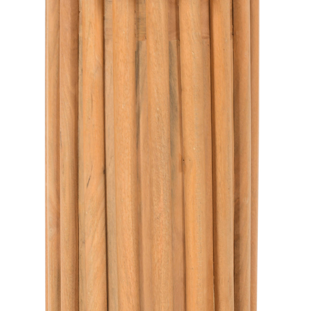 The Urban Port Sejo Side End Table, 20 Inch Round Top with Fluted Base in Natural Brown Mango Wood