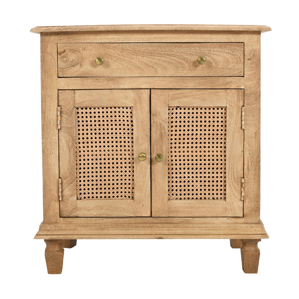 The Urban Port 30 Inch Nightstand Table, Rattan Cabinet Doors And Drawer Fronts, Sandblasted Brown Mango Wood