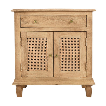 The Urban Port 30 Inch Nightstand Table, Rattan Cabinet Doors And Drawer Fronts, Sandblasted Brown Mango Wood