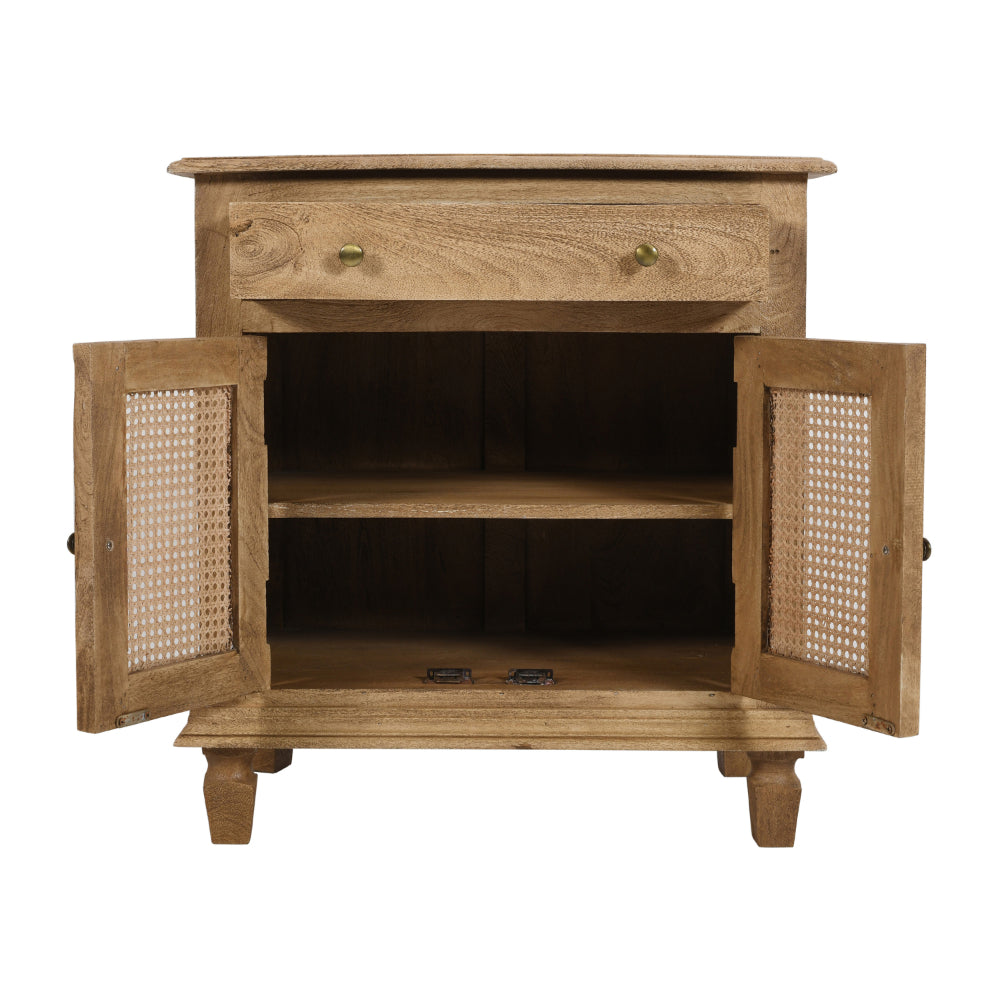 The Urban Port 30 Inch Nightstand Table, Rattan Cabinet Doors And Drawer Fronts, Sandblasted Brown Mango Wood