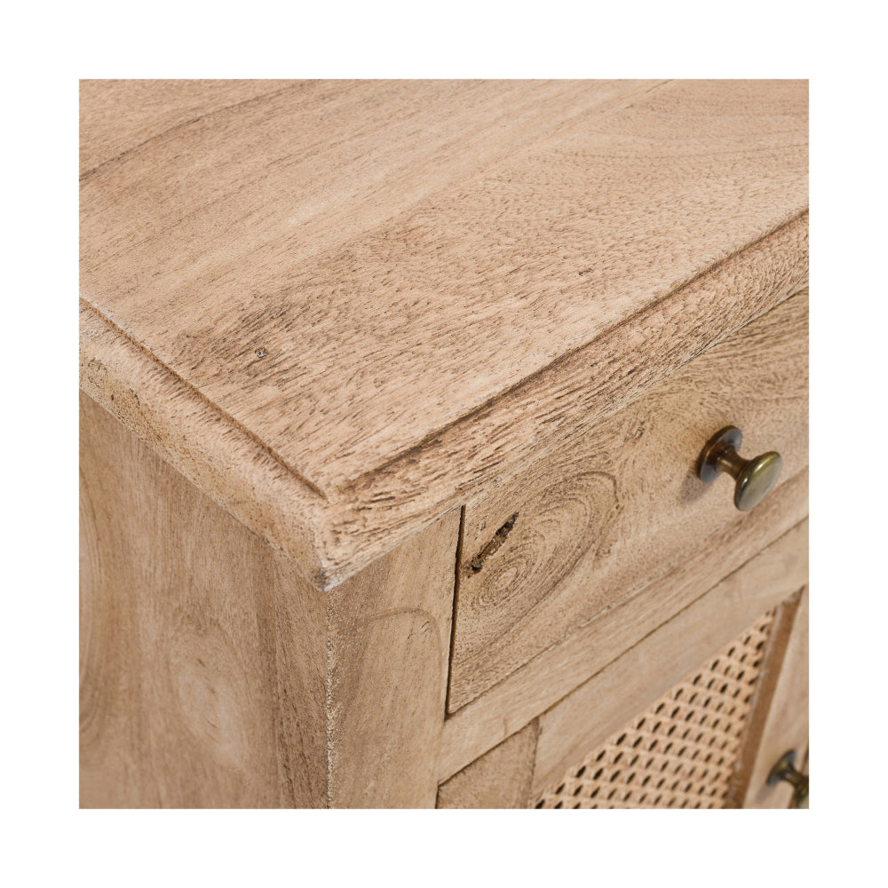 The Urban Port 30 Inch Nightstand Table, Rattan Cabinet Doors And Drawer Fronts, Sandblasted Brown Mango Wood