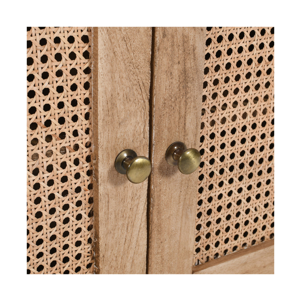 The Urban Port 30 Inch Nightstand Table, Rattan Cabinet Doors And Drawer Fronts, Sandblasted Brown Mango Wood