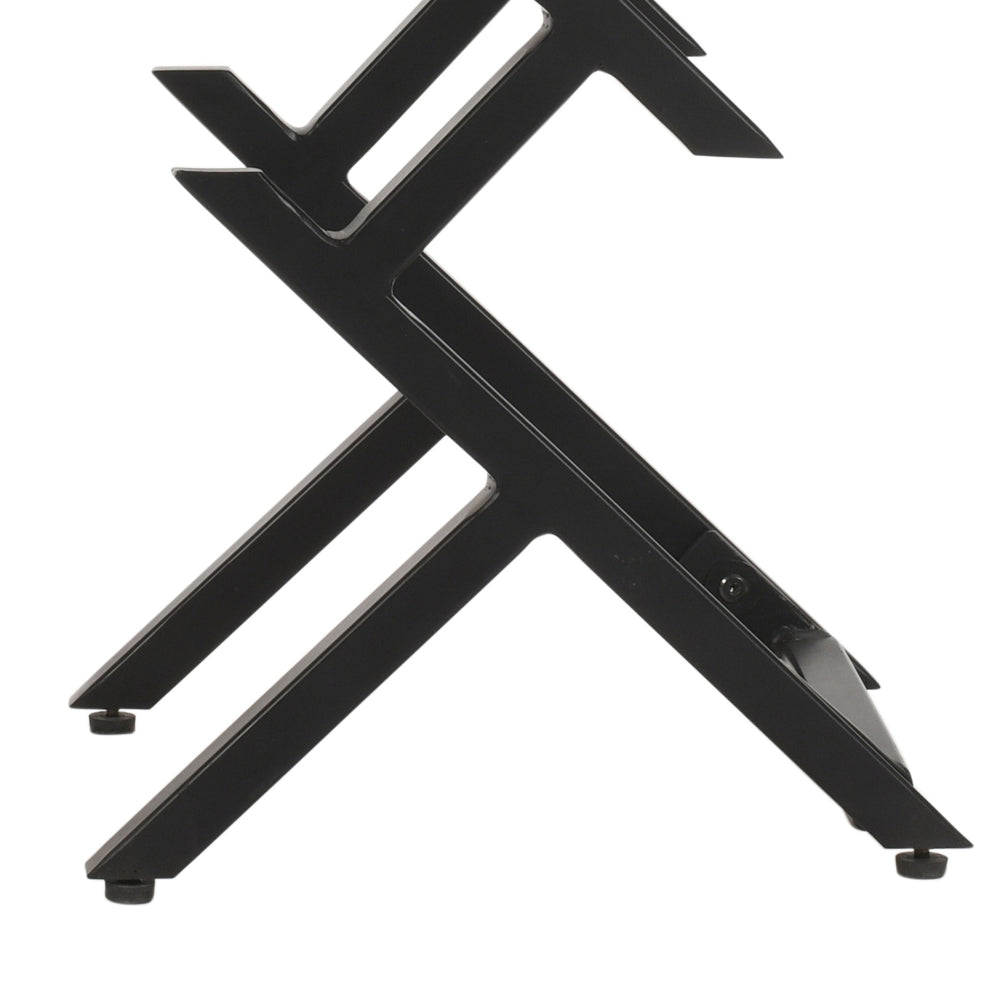 The Urban Port 23 Inch Side End Table, Natural Brown Round Wood Top, Modern Black Angled Iron Legs