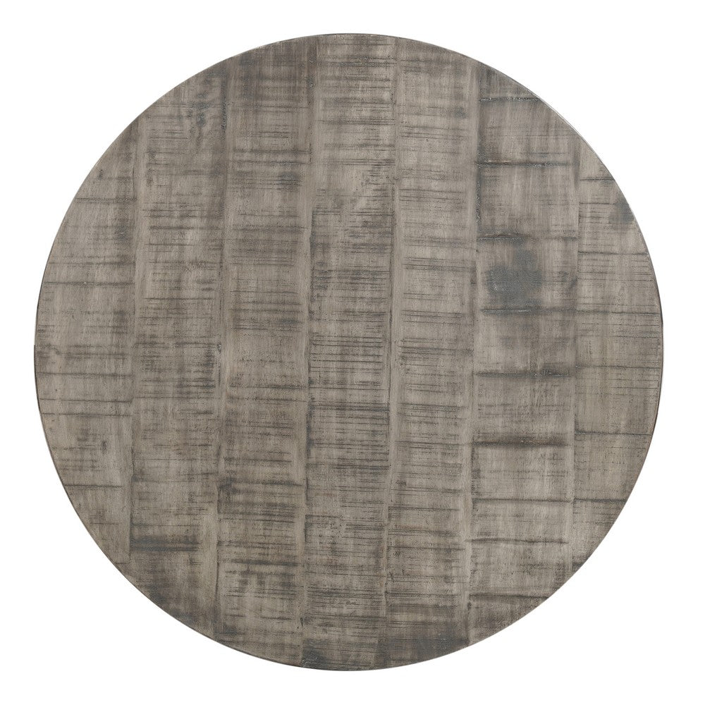 The Urban Port 36 Inch Round Coffee Table, Handcrafted Drum Shape, Mango Wood with Olive Gray Finish