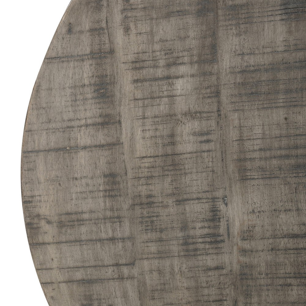 The Urban Port 36 Inch Round Coffee Table, Handcrafted Drum Shape, Mango Wood with Olive Gray Finish