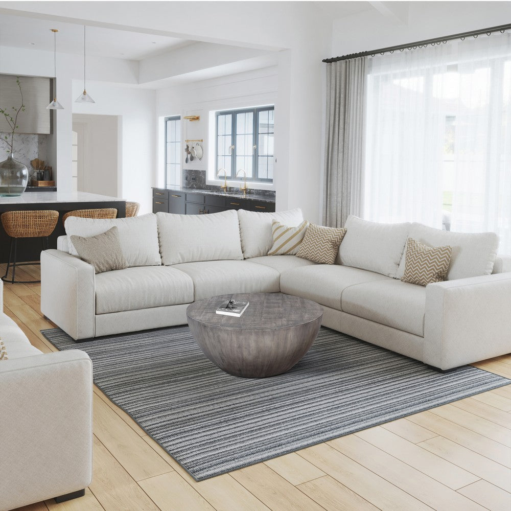 The Urban Port 36 Inch Round Coffee Table, Handcrafted Drum Shape, Mango Wood with Olive Gray Finish