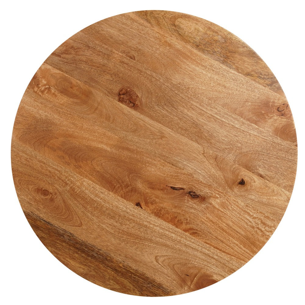 The Urban Port 32 Inch Coffee Table, Handcrafted Mango Wood Round Top, Black Metal Angled Legs