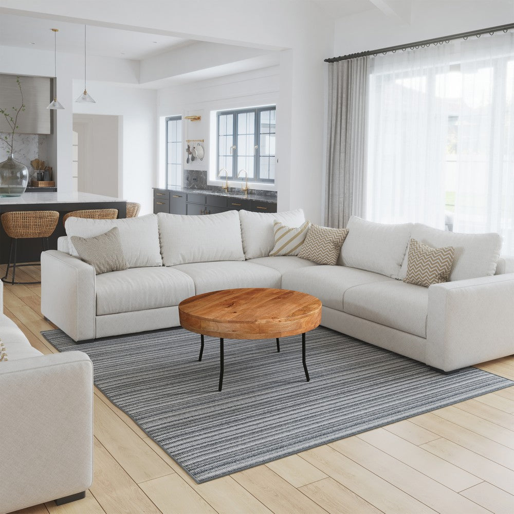 The Urban Port 32 Inch Coffee Table, Handcrafted Mango Wood Round Top, Black Metal Angled Legs