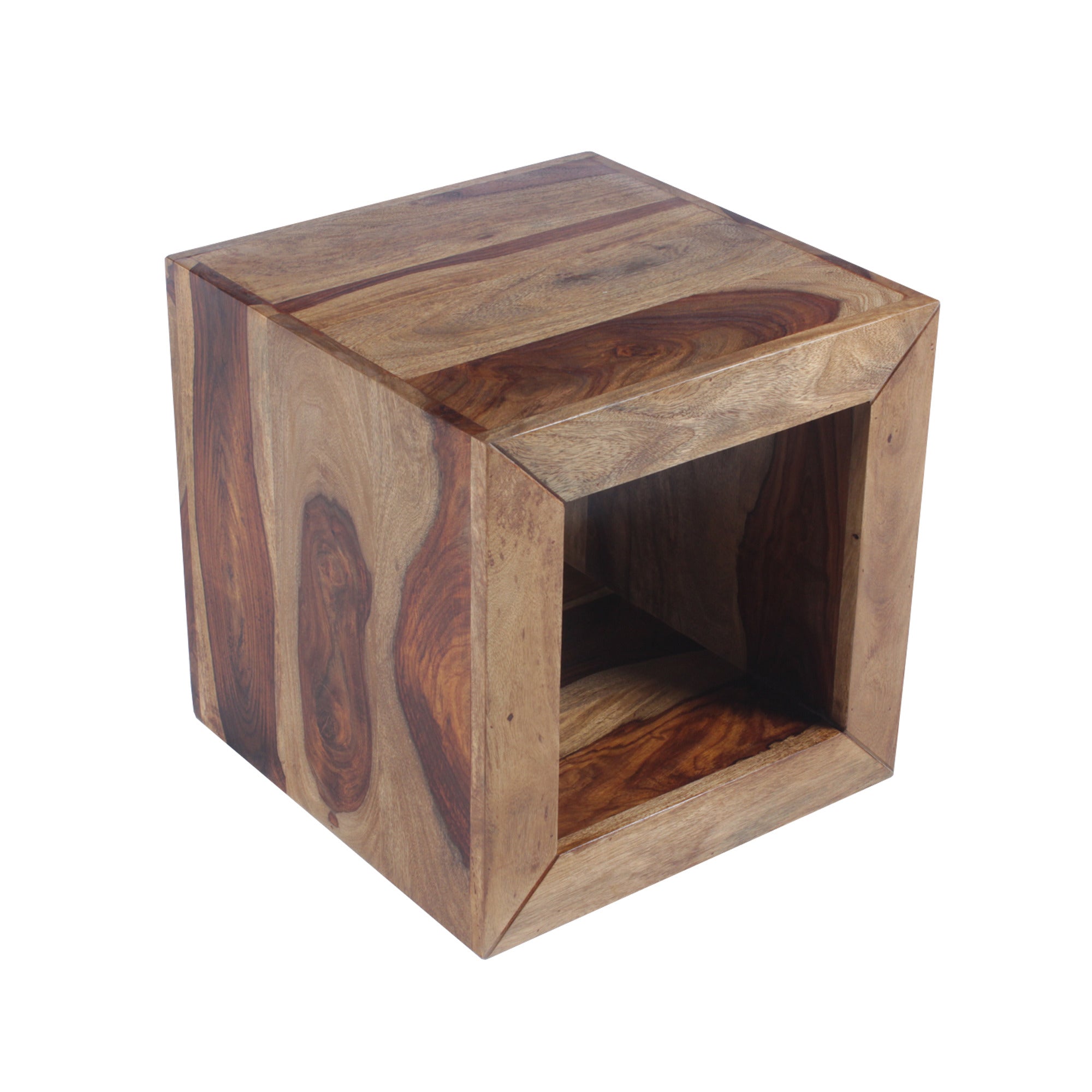 The Urban Port 16 Inch Cube Shape Rosewood Side Table With Cutout Bottom, Brown