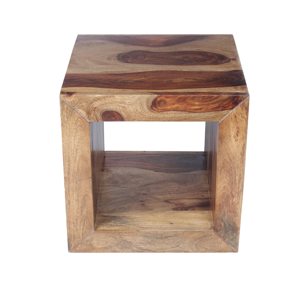 The Urban Port 16 Inch Cube Shape Rosewood Side Table With Cutout Bottom, Brown