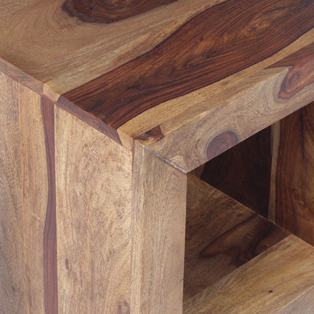 The Urban Port 16 Inch Cube Shape Rosewood Side Table With Cutout Bottom, Brown