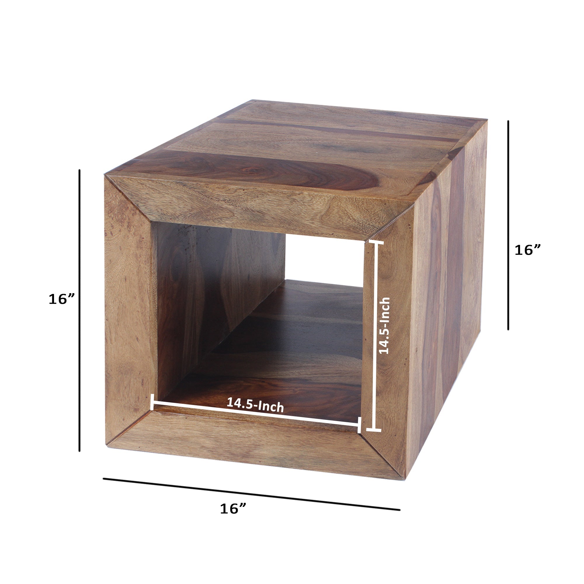 The Urban Port 16 Inch Cube Shape Rosewood Side Table With Cutout Bottom, Brown