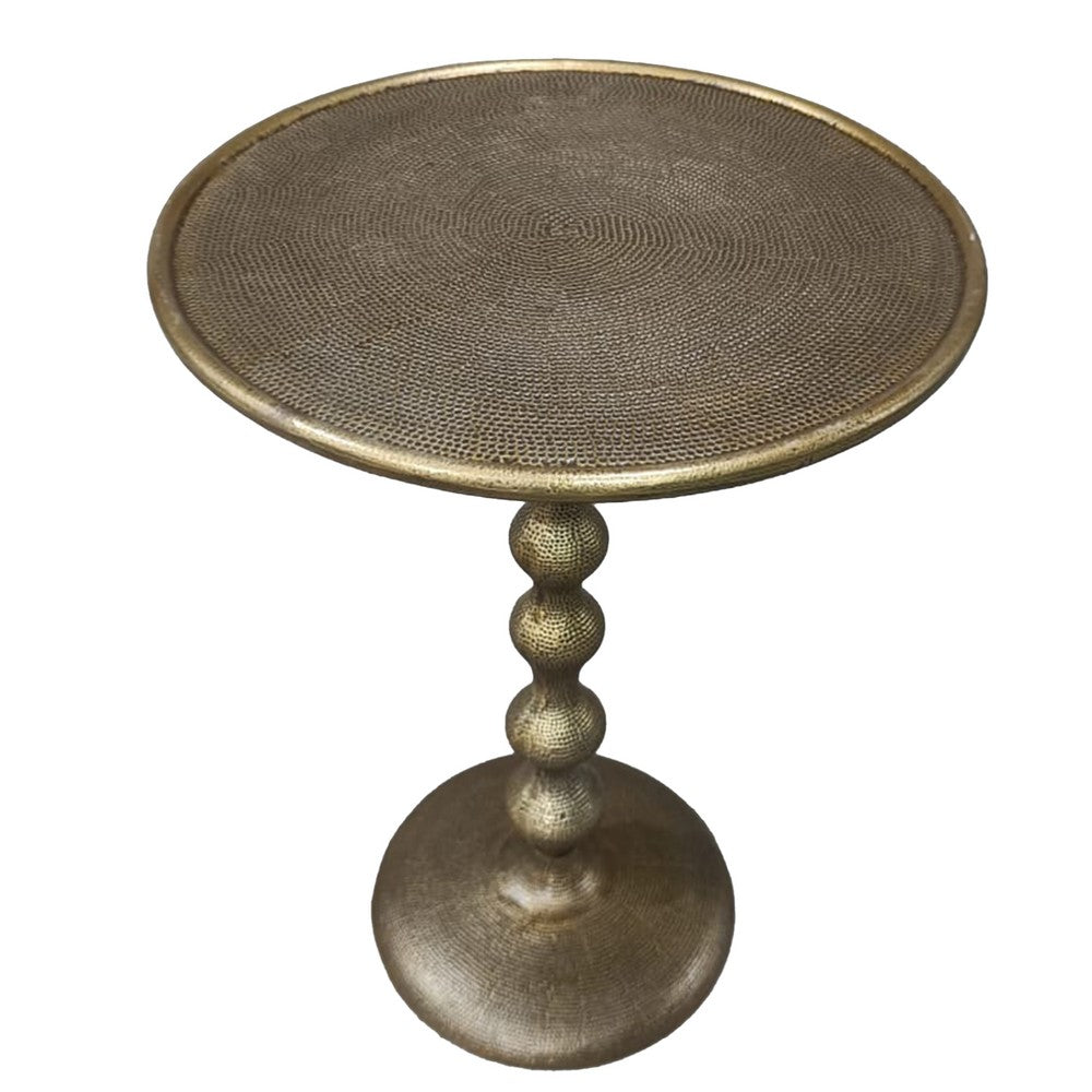 The Urban Port Shae 22 Inch Round Side End Table - Antique Brass Cast Aluminum with Hammered Texture For Small Places