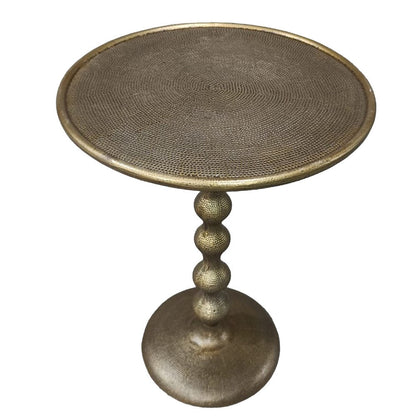 The Urban Port Shae 22 Inch Round Side End Table - Antique Brass Cast Aluminum with Hammered Texture For Small Places