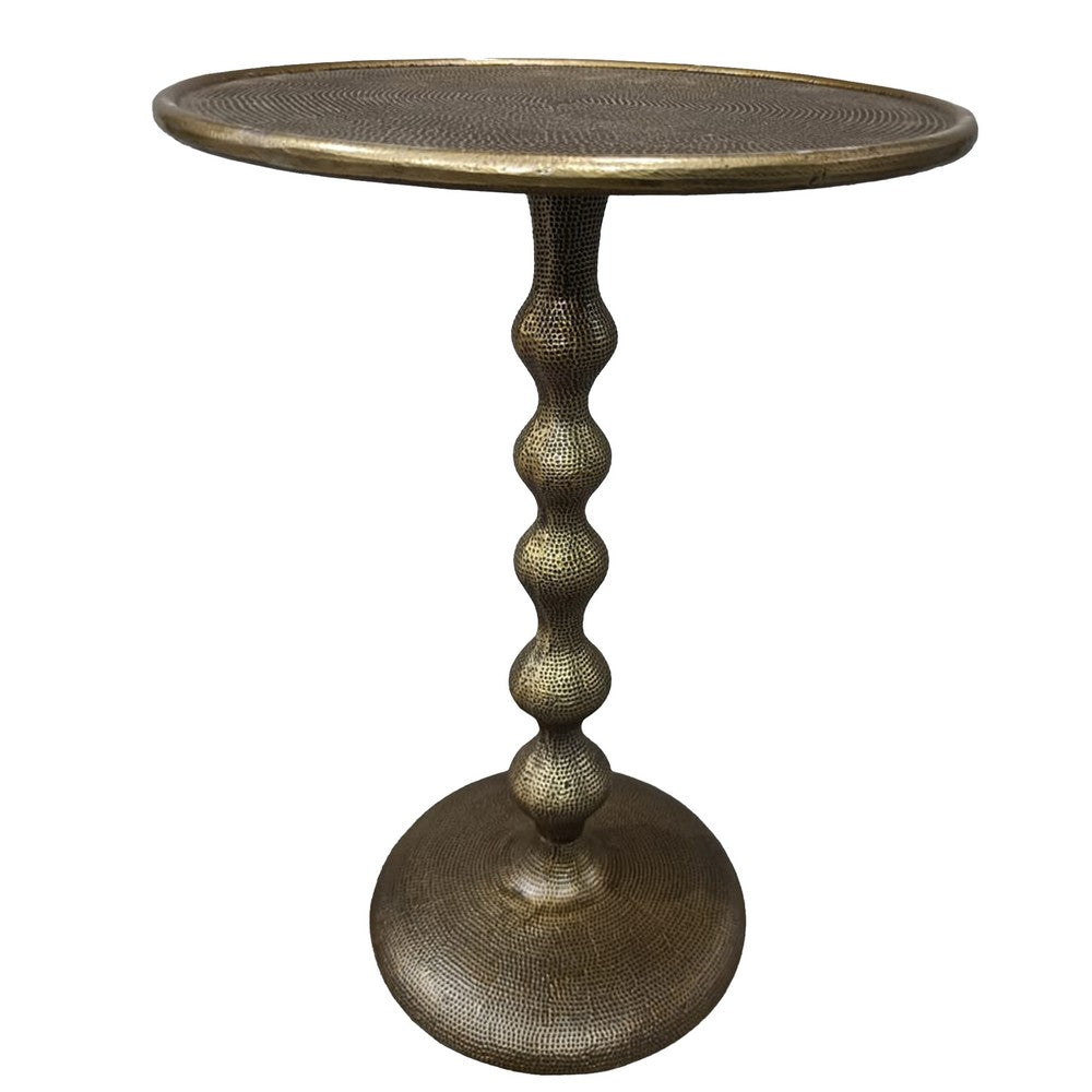 The Urban Port Shae 22 Inch Round Side End Table - Antique Brass Cast Aluminum with Hammered Texture For Small Places