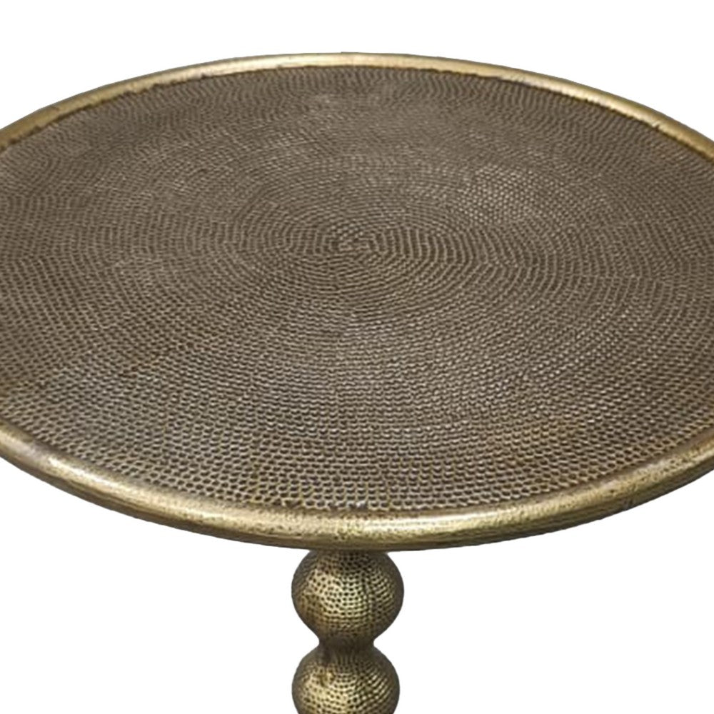 The Urban Port Shae 22 Inch Round Side End Table - Antique Brass Cast Aluminum with Hammered Texture For Small Places