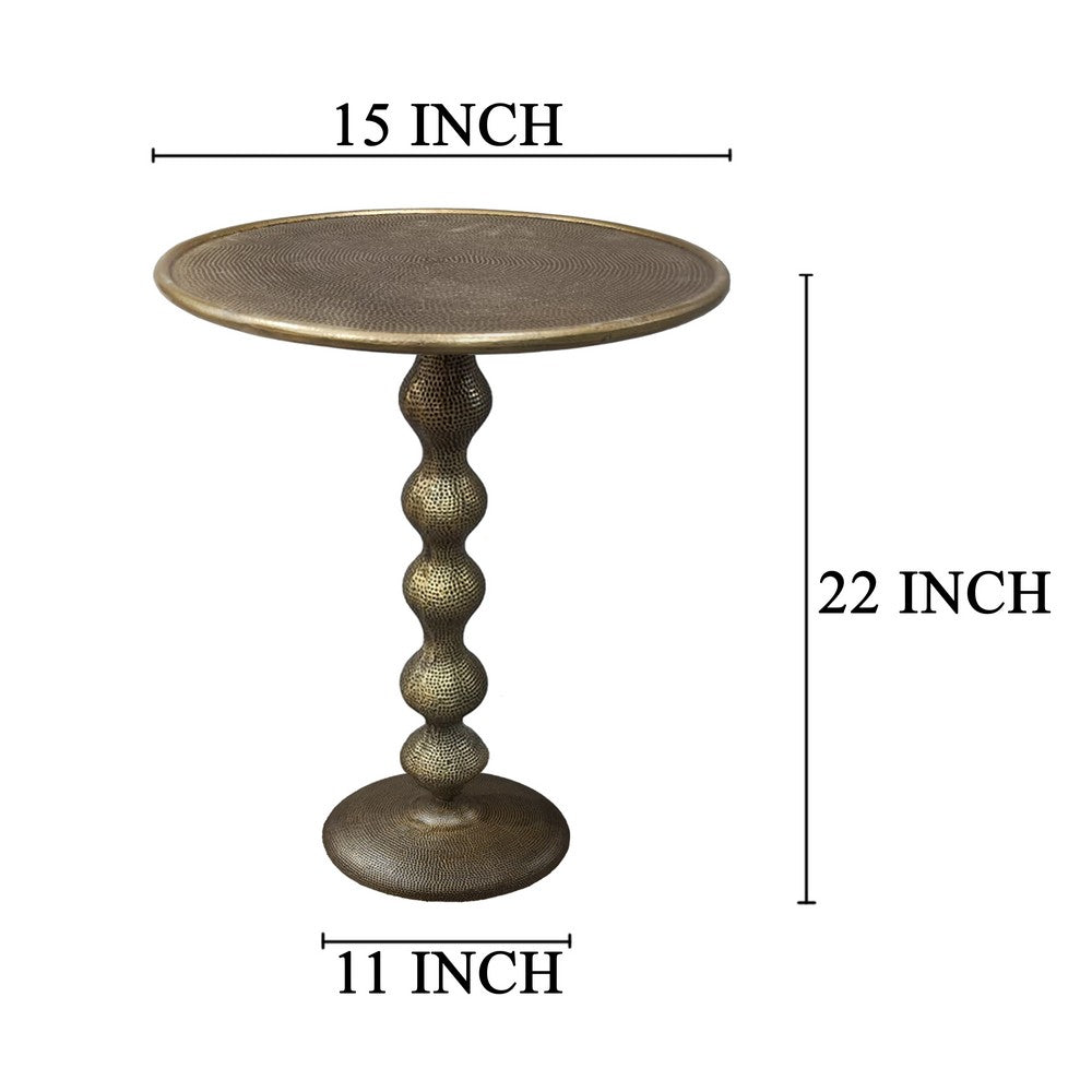 The Urban Port Shae 22 Inch Round Side End Table - Antique Brass Cast Aluminum with Hammered Texture For Small Places