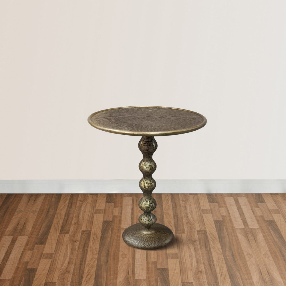 The Urban Port Shae 22 Inch Round Side End Table - Antique Brass Cast Aluminum with Hammered Texture For Small Places
