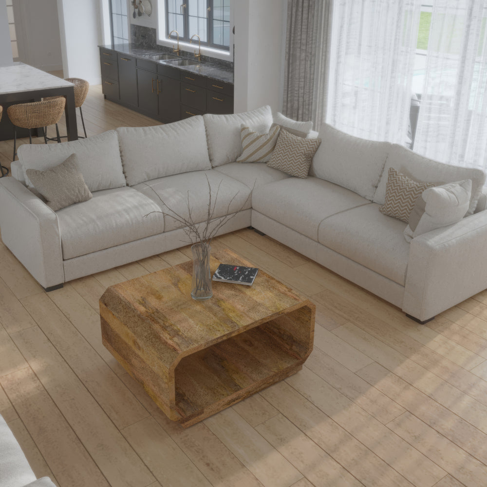 The Urban Port 30 Inch Coffee Table, Handcrafted Hollow Cube Shape, Natural Brown Mango Wood