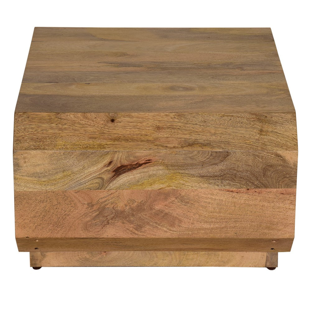 The Urban Port 30 Inch Coffee Table, Handcrafted Hollow Cube Shape, Natural Brown Mango Wood
