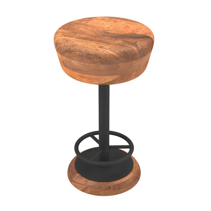 The Urban Port Rustic Charm Swivel Counter Bar Stool 24 Inch Handcrafted, Brown Mango Wood Round Seat, Black Iron Base with Footrest