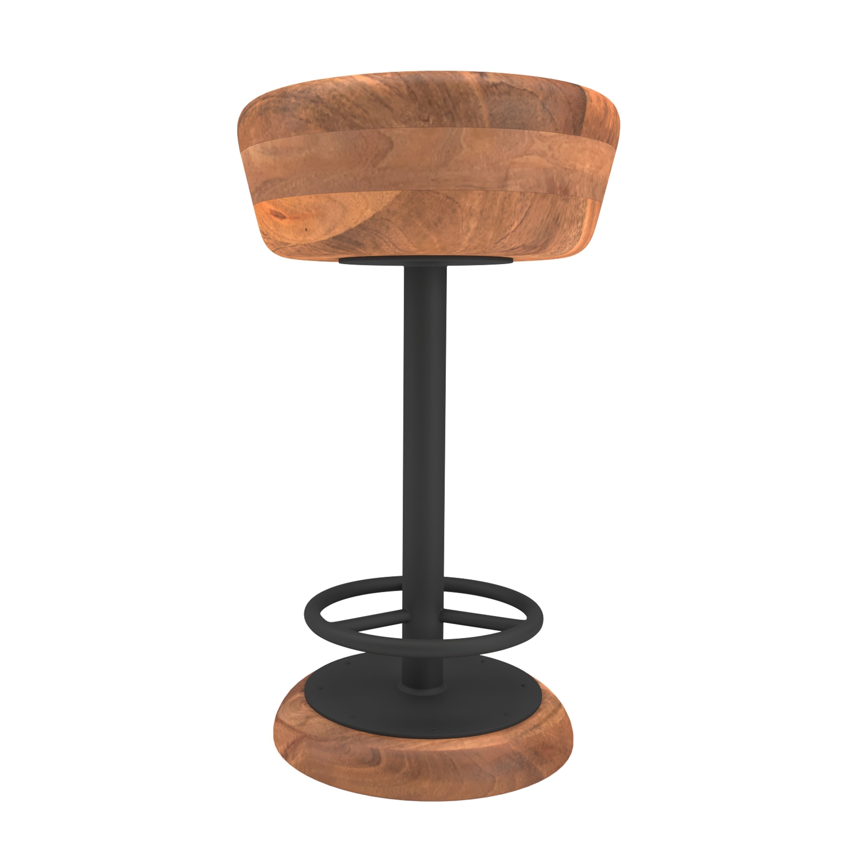 The Urban Port Rustic Charm Swivel Counter Bar Stool 24 Inch Handcrafted, Brown Mango Wood Round Seat, Black Iron Base with Footrest
