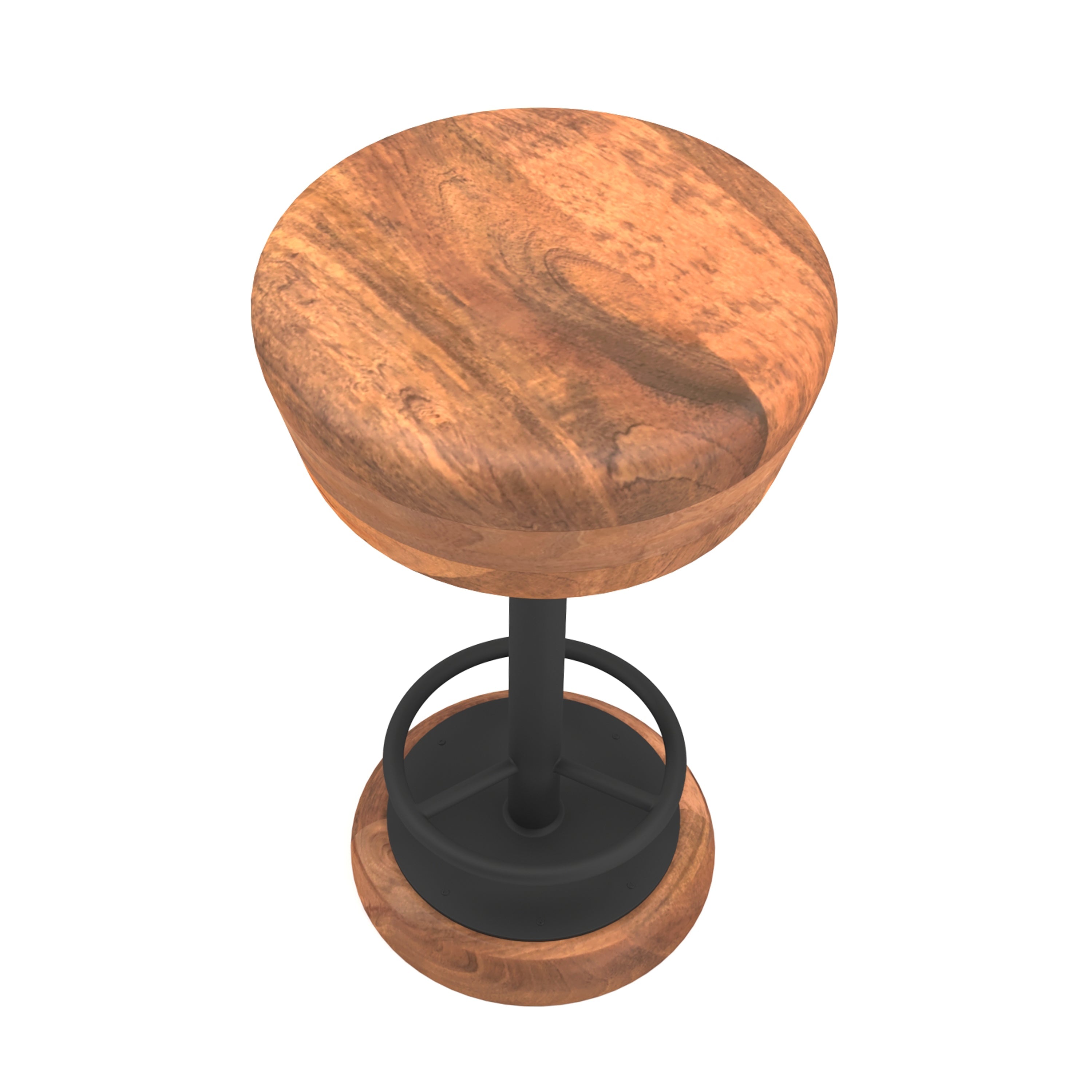 The Urban Port Rustic Charm Swivel Counter Bar Stool 24 Inch Handcrafted, Brown Mango Wood Round Seat, Black Iron Base with Footrest