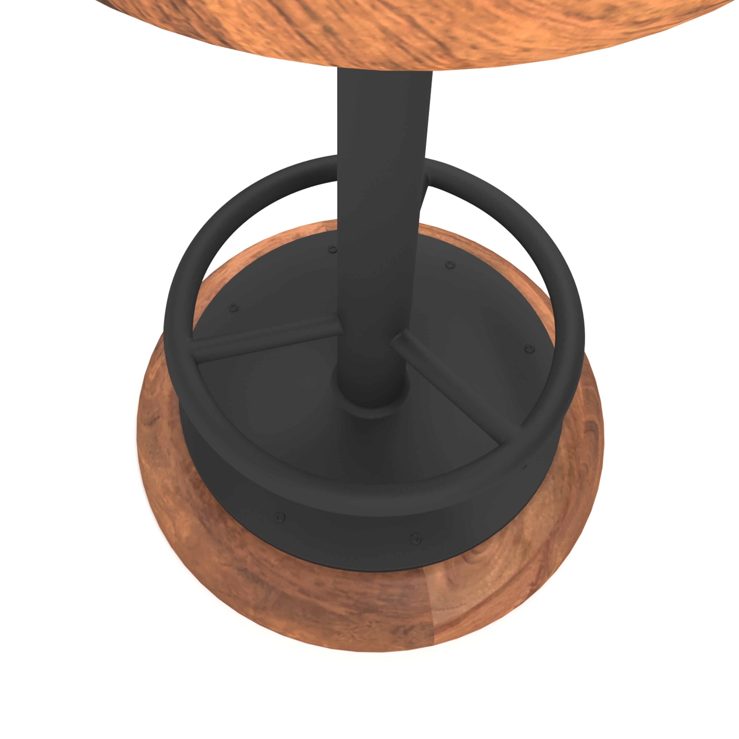 The Urban Port Rustic Charm Swivel Counter Bar Stool 24 Inch Handcrafted, Brown Mango Wood Round Seat, Black Iron Base with Footrest