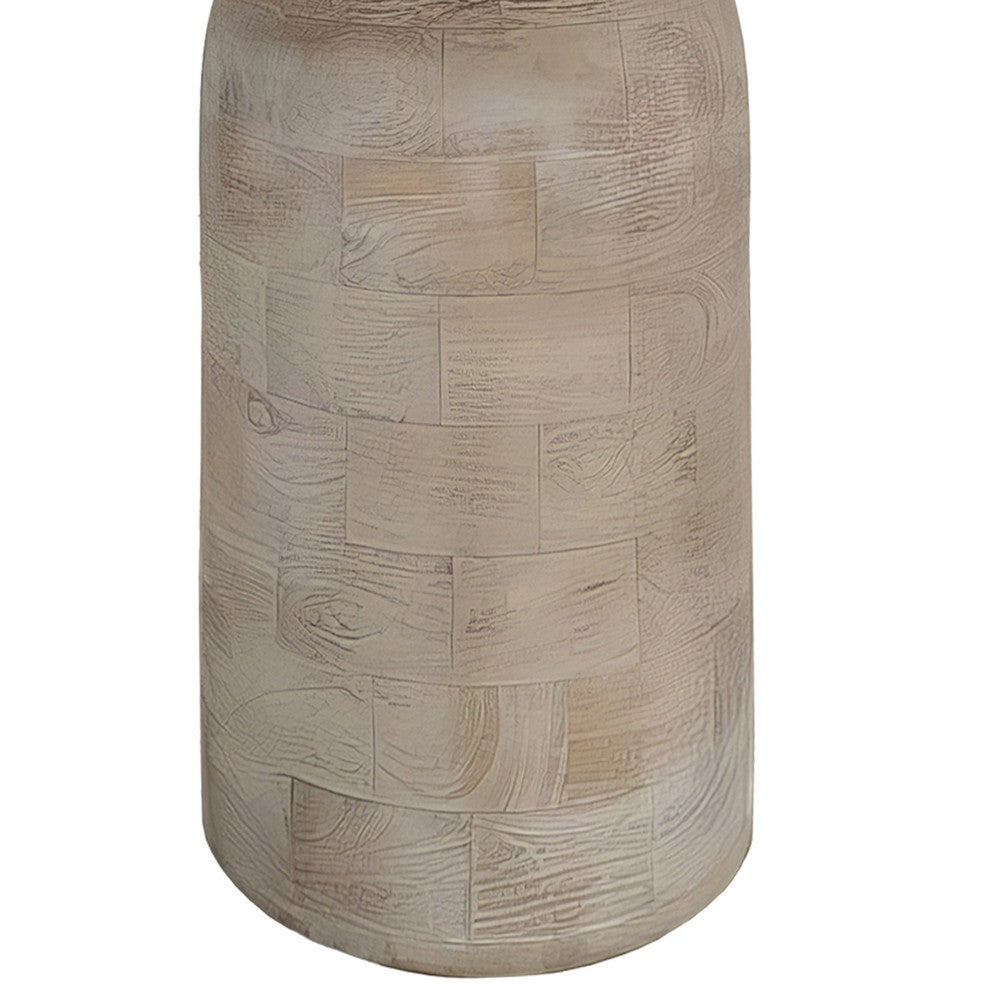The Urban Port Oais Side End Table, Sandblasted Distressed White Mango Wood, 17 Inch Round Top