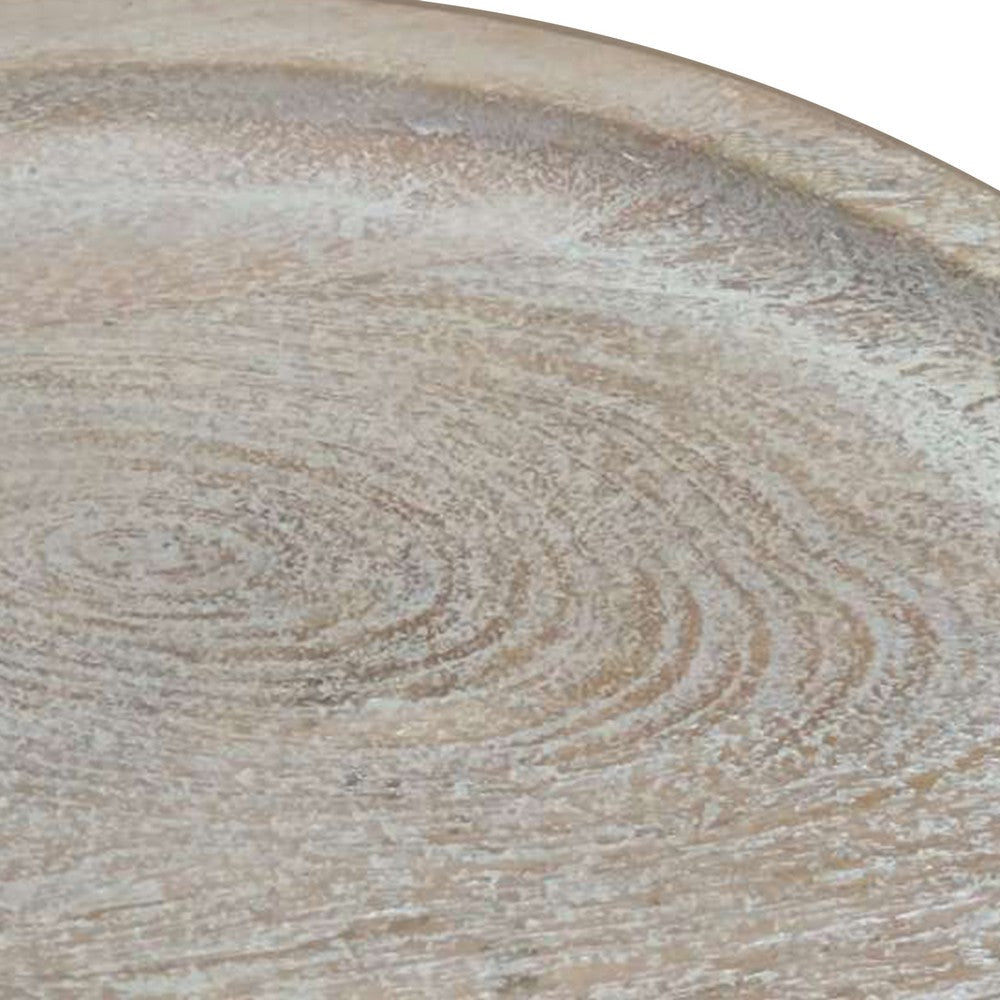 The Urban Port Oais Side End Table, Sandblasted Distressed White Mango Wood, 17 Inch Round Top