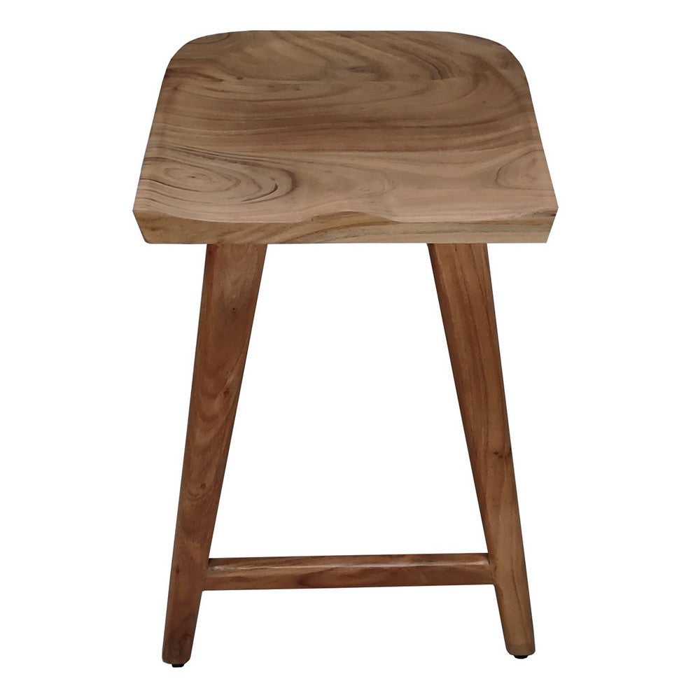 The Urban Port Tisa 24 Inch Backless Counter Height Stool, Handcrafted Saddle Seat in Natural Brown Acacia Wood