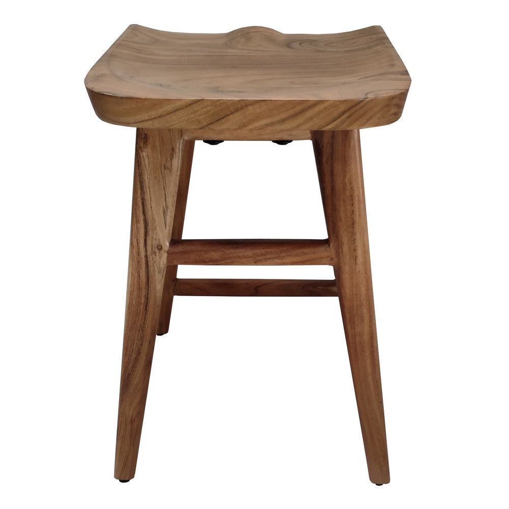 The Urban Port Tisa 24 Inch Backless Counter Height Stool, Handcrafted Saddle Seat in Natural Brown Acacia Wood