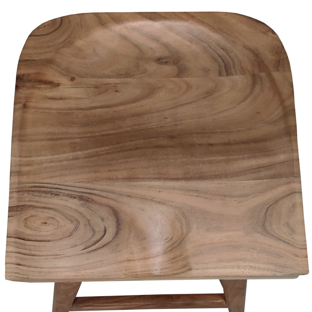 The Urban Port Tisa 24 Inch Backless Counter Height Stool, Handcrafted Saddle Seat in Natural Brown Acacia Wood