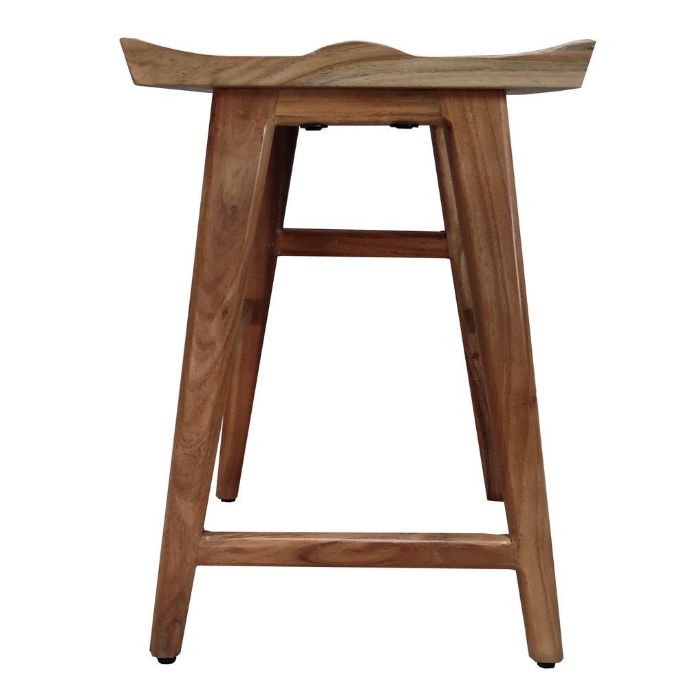 The Urban Port Tisa 24 Inch Backless Counter Height Stool, Handcrafted Saddle Seat in Natural Brown Acacia Wood