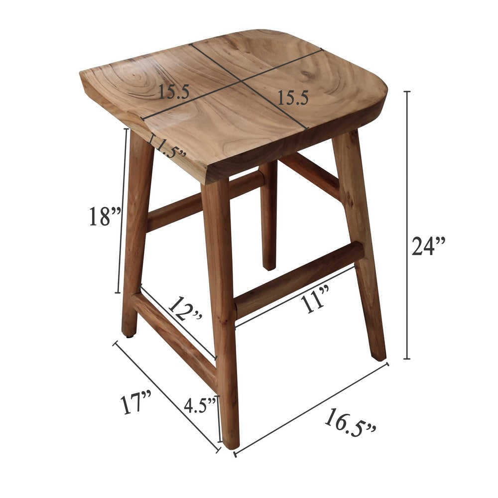 The Urban Port Tisa 24 Inch Backless Counter Height Stool, Handcrafted Saddle Seat in Natural Brown Acacia Wood