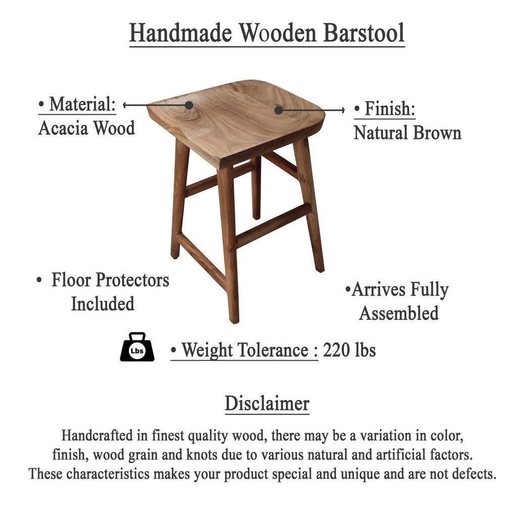 The Urban Port Tisa 24 Inch Backless Counter Height Stool, Handcrafted Saddle Seat in Natural Brown Acacia Wood