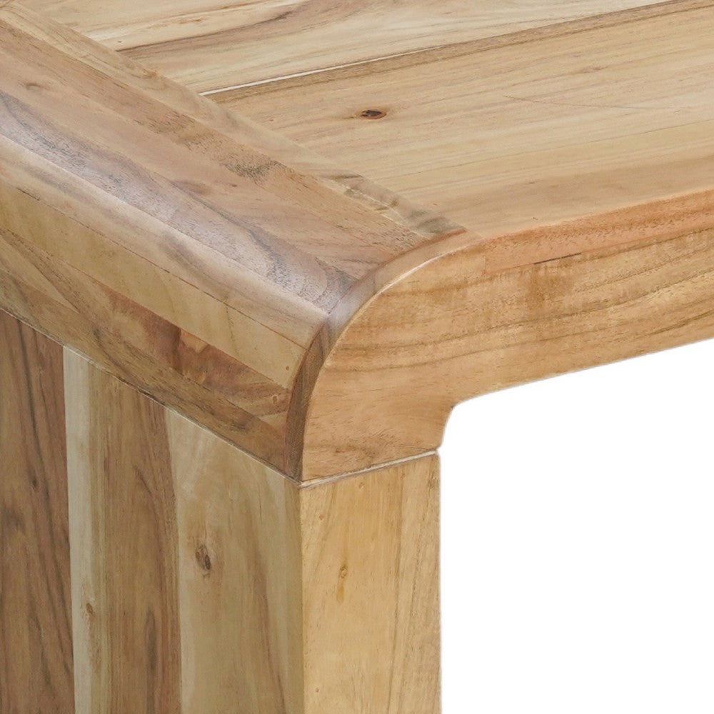The Urban Port Cascade 36 Inch Coffee Table, Handcrafted Natural Acacia Wood, Rectangular Curved Waterfall Top