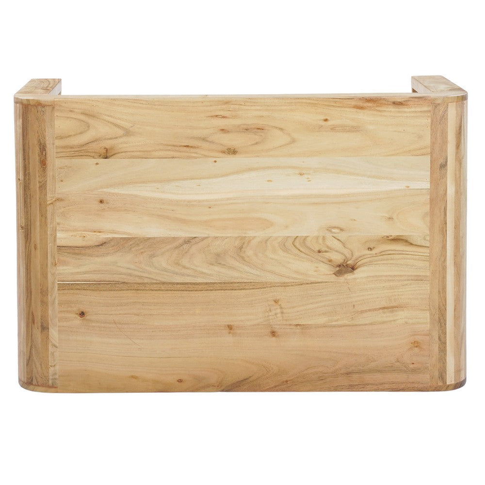 The Urban Port Cascade 36 Inch Coffee Table, Handcrafted Natural Acacia Wood, Rectangular Curved Waterfall Top