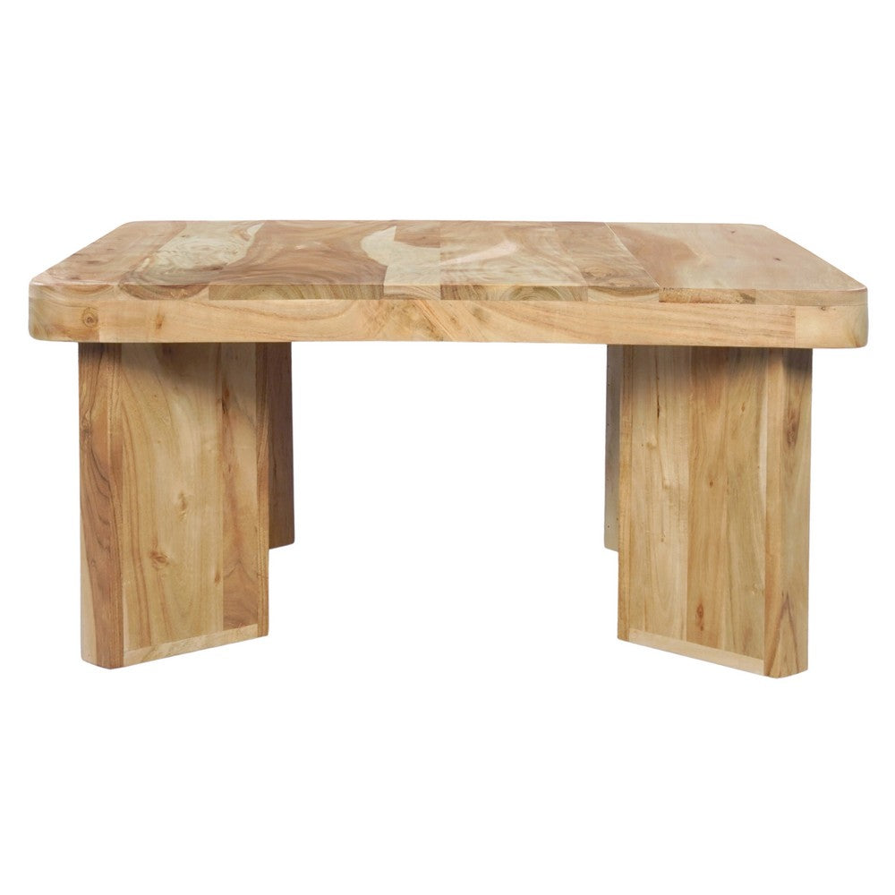 The Urban Port Cascade 32 Inch Coffee Table, Handcrafted Natural Acacia Wood, Square Top with Diagonal Wide Panel Legs